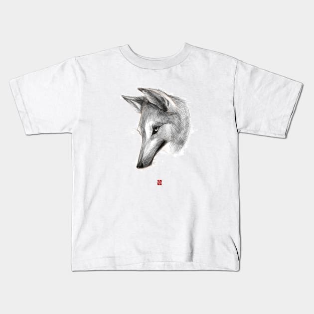 Sketchy Wolf Head Kids T-Shirt by Khasis